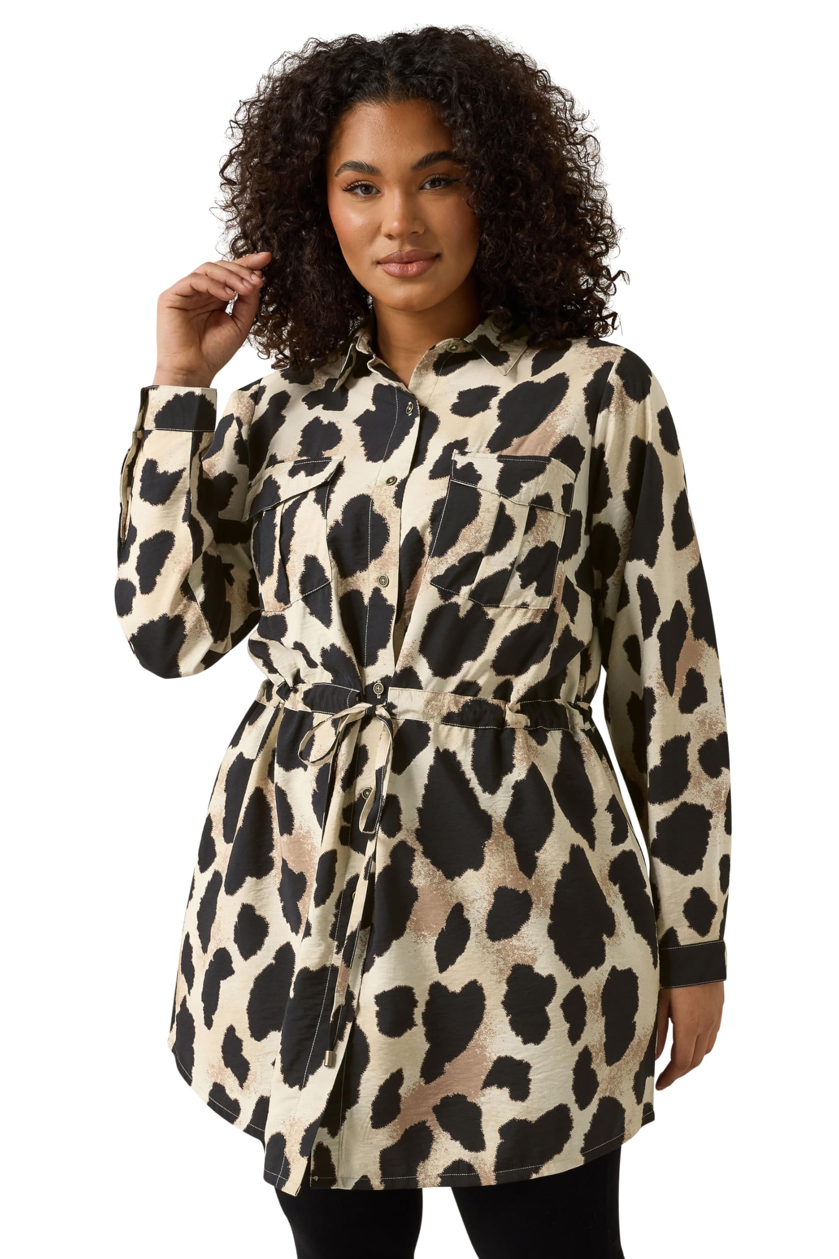 Evans Women's Brown Plus Natural Leopard Print Shirt Size 30-32