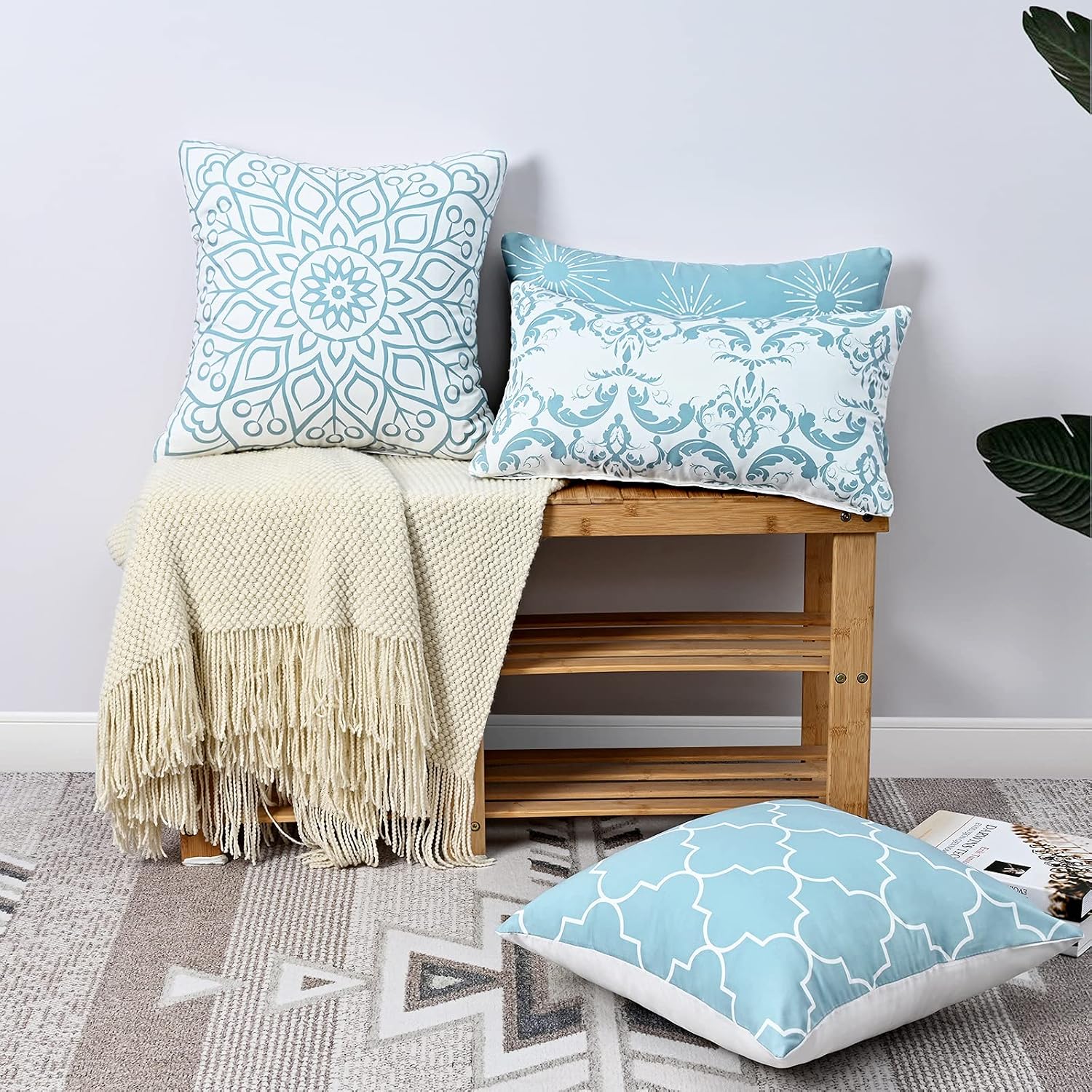 Throw Pillow Covers Decorative Throw Pillow Case Modern Pattern Square Pillow Covers Cushion Case for Room Bedroom Room Sofa Chair Car, Light Blue, 18 x 18 Inch
