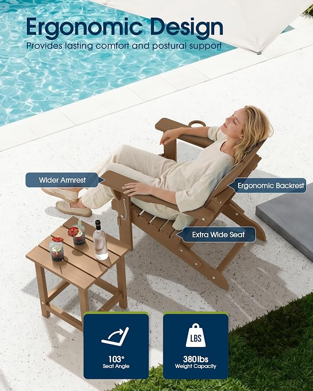 MUCHENGHY Folding Adirondack Chairs, Patio Chairs, Lawn Chairs, Outdoor Chair, Adirondack Chair Plastic, Fire Pit Chairs, Weather Resistant with Cup Holder for Deck, Backyard, Garden(Teak) image 4