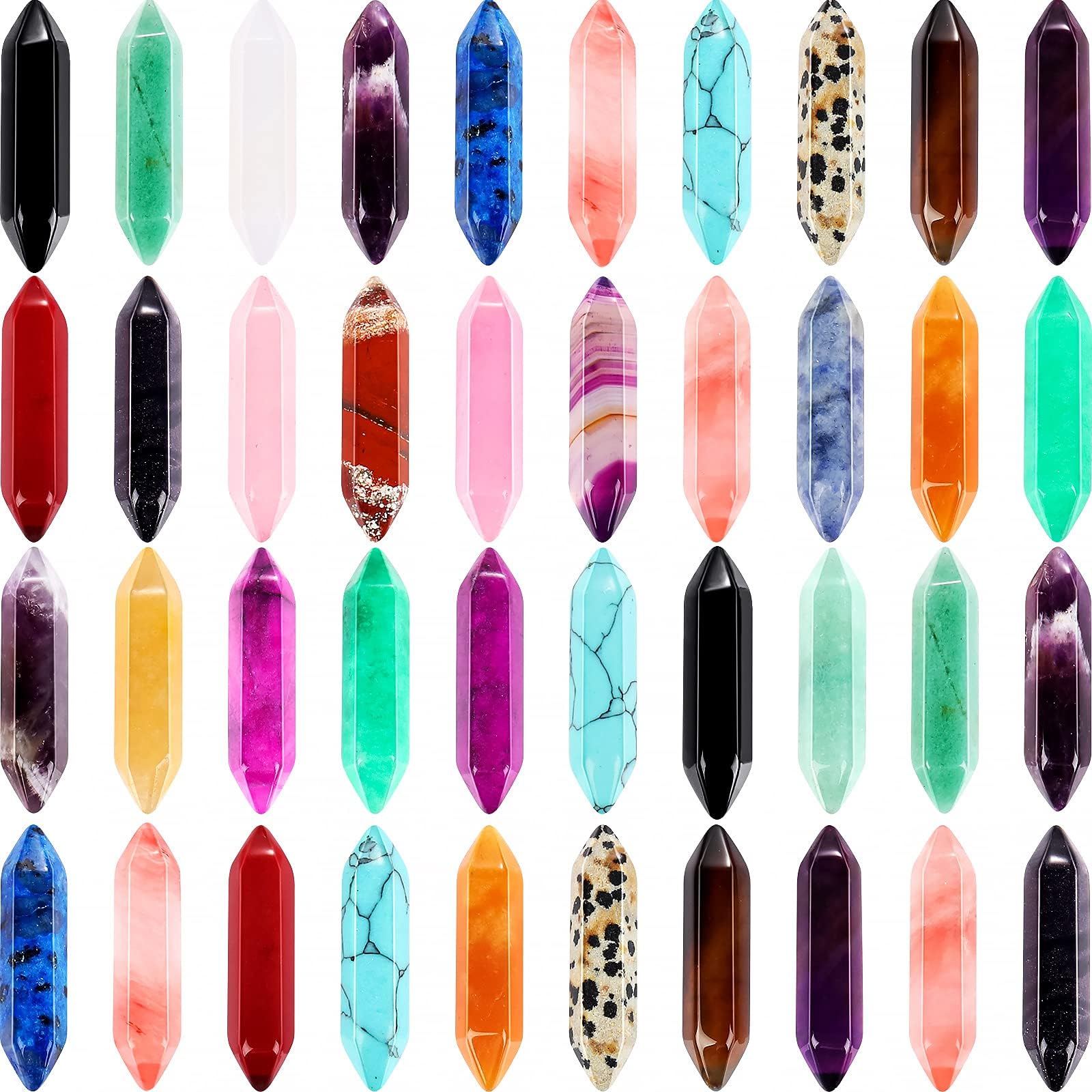 40 Pieces Healing Crystal Wands Hexagonal Handmade Amethyst Rose Quartz Chakra Reiki Points Faceted Prism Bars for Meditation Crystal Therapy, 1 Inch-1.4 inch