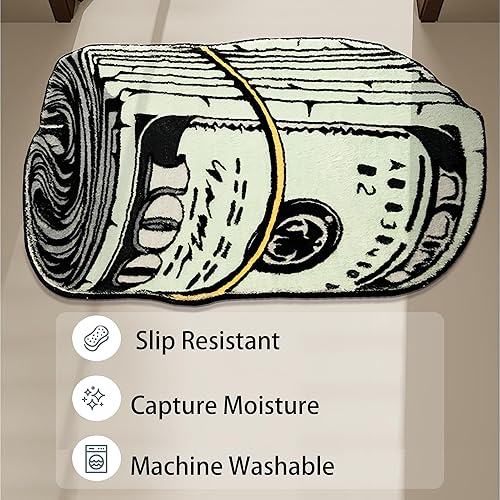 Miniatura 6 de Tapete de dibujos animados, lavable, antideslizante, para dormitorio, sala de estar, baño, cocina, 16 x 24 pulgadas, forma de dólar, color verde