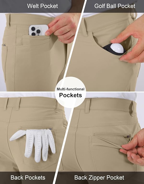 Shallowlulu Mens Golf Pants Stretch 5 Pocket Classic Fit 30"/32"/34" Quick Dry Water-Resistant Dress Casual Work Trousers(Khaki 42W/30L) by Shallowlulu - Used condition - Image 5