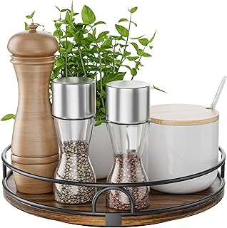 LAMU 9'' Lazy Susan Organizer for Table Top,Wooden Lazy Susan Turntable for Cabinet,Kitchen,Spice Organization,Bathroom Vanity,Rotating Pantry Storage for Table Decor