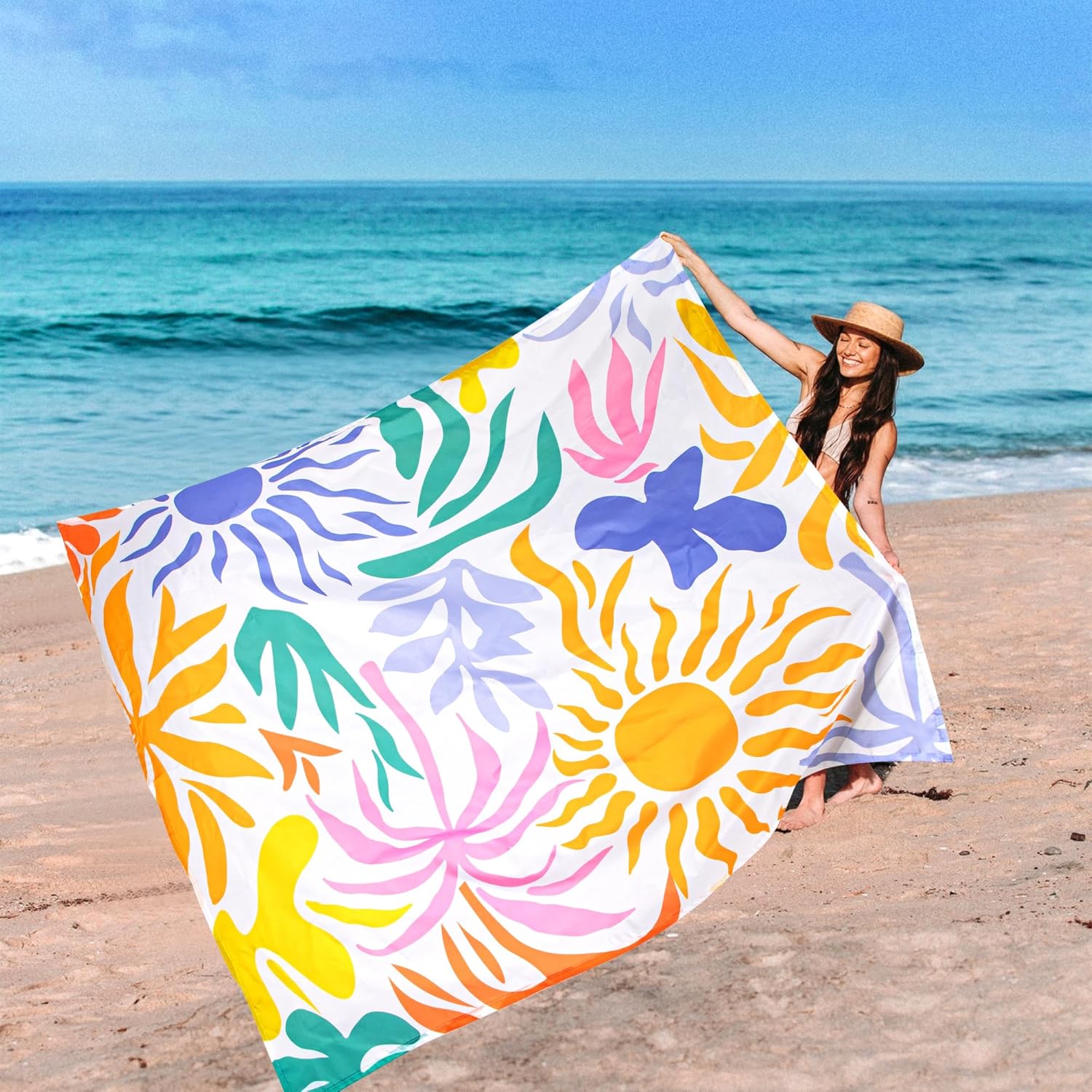 Shedoo Beach Blanket, Waterproof Sandproof Beach Mat with 4 Stakes & 4 Pockets, 78''×86'' Large Compact Lightweight Sand Free Outdoor Essentials for Beach, Picnic, Travel, Camping - Image 4