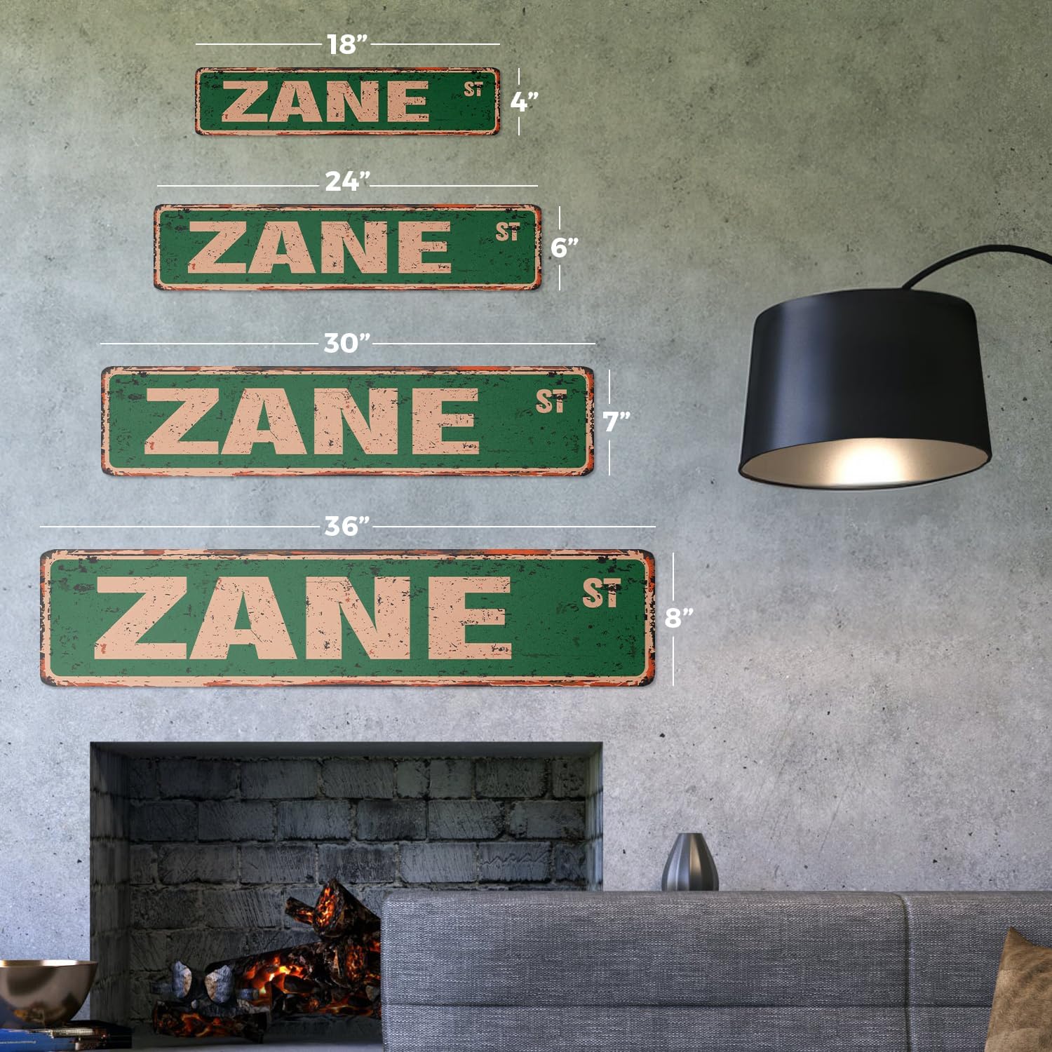 Zane Vintage Plastic Street Sign Childrens Name Room Sign | Indoor/Outdoor | 36" Wide