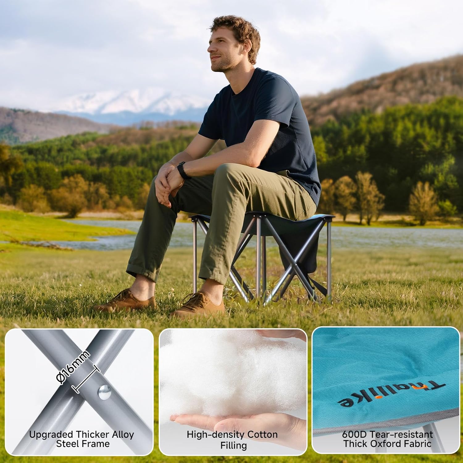 Upgraded Padded Camping Stool with Storage Bag 18 Inch Oversized Folding Foot Rest Portable Heavy Duty Camp Stool Supports 450LBS with 4 Reinforced Steel Tubes for Outdoor Hiking Fishing Lawn Travel