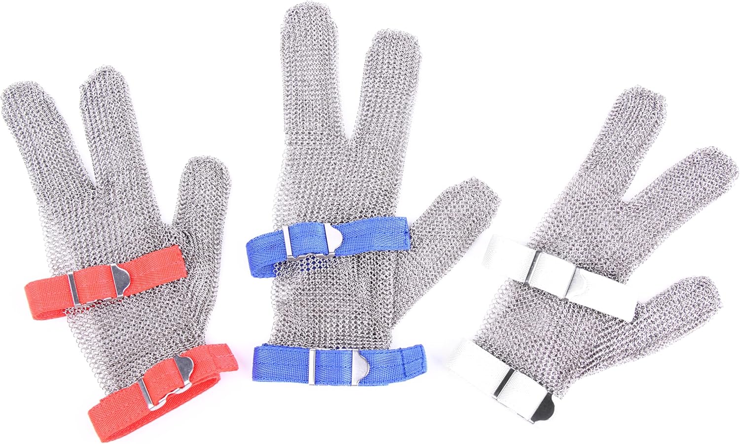 3-Finger Cut Resistant Glove, Stainless Steel, Silver, Medium (Pack of 1)