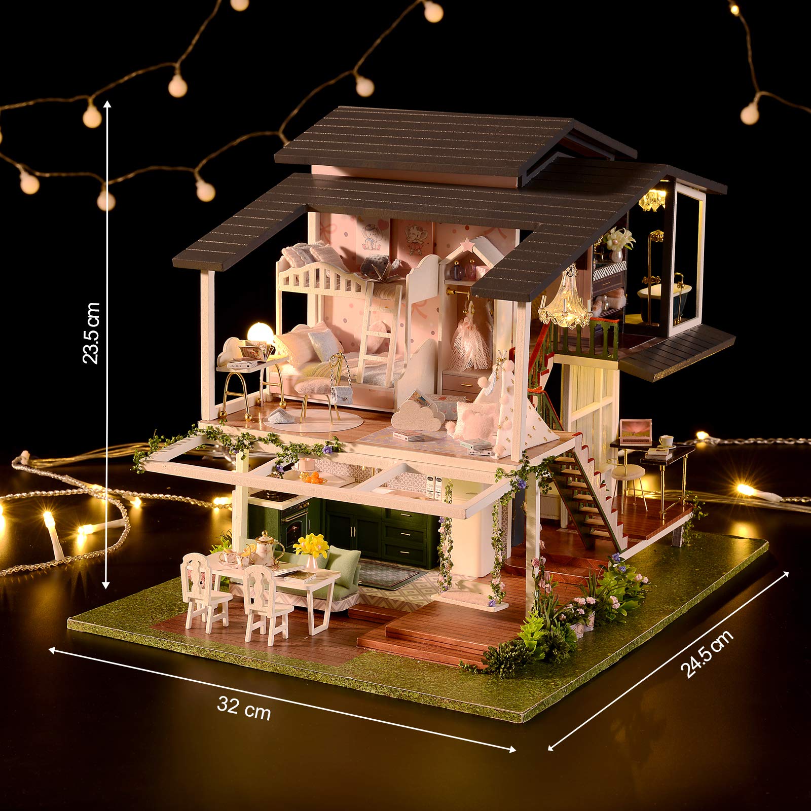 Cuteefun Maison Miniature a Construire DIY Maison Poupee Miniature Bois en Kit avec Musique et Meubles, Cadeau de Bricolage Artisanal pour Les Femmes (Monet Garden)