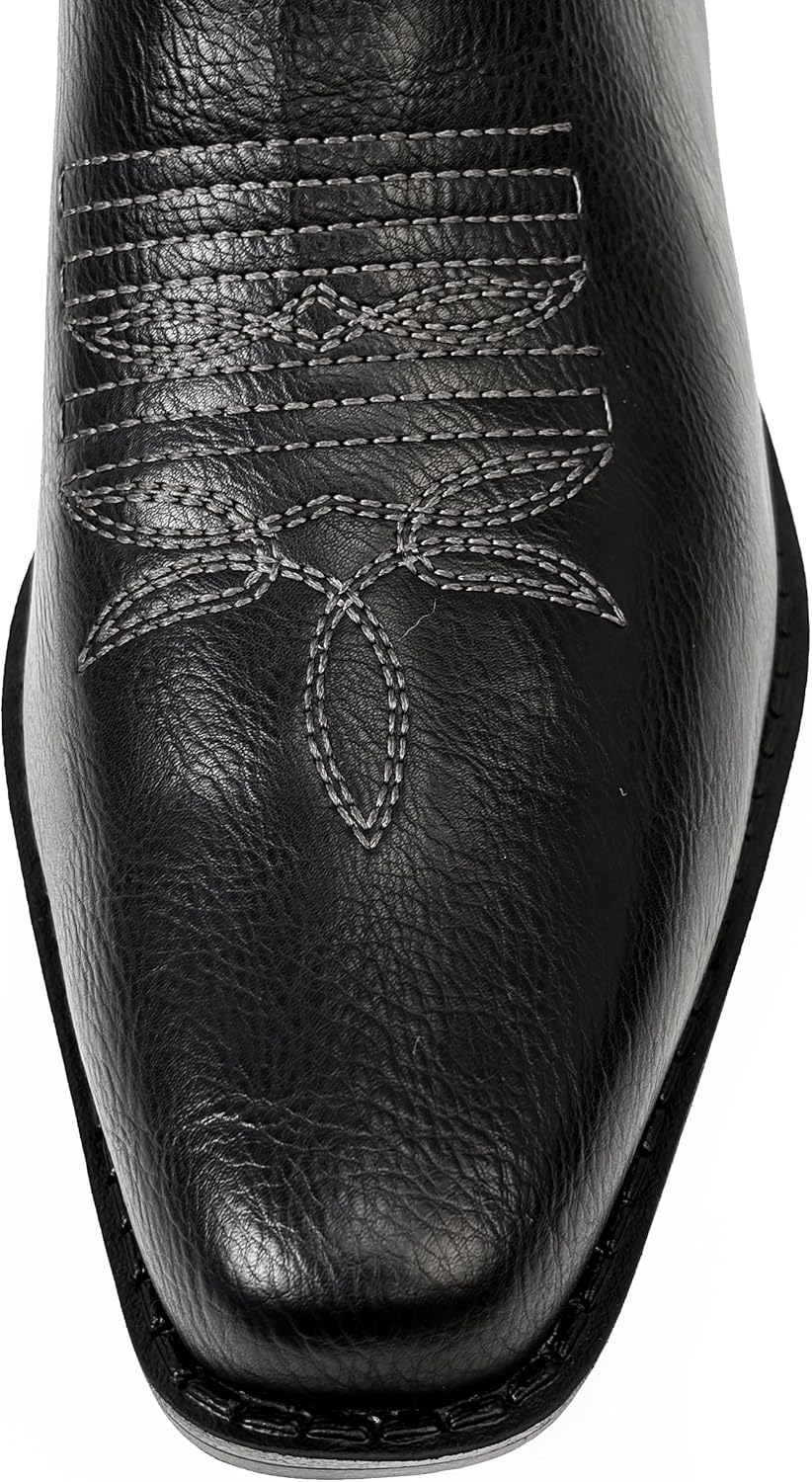 Cowboy Boots for Women Knee High Cowgirl Boots Wide Calf Square Toe Chunky Heel Embroidered Western Black Boots Pull On Fashion Retro Classic Vintage Long Tall Boots for Ladies, Breathable