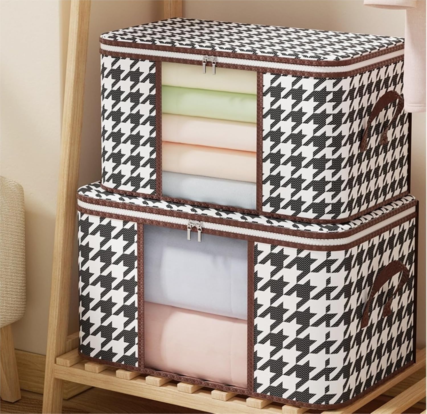 Storage Bins Clothes Storage Bags Under Bed Box with Zips Clear Window for Comforters Bedding Storage Container(75L)