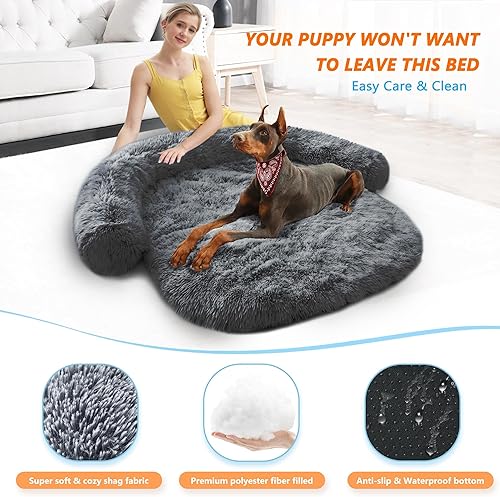 Miniatura 2 de Auvce Fluffy Calming XL - Cama para perro de lujo, antiansiedad, de felpa, protector de muebles con almohada extraíble y funda lavable, 45 x 37 x
