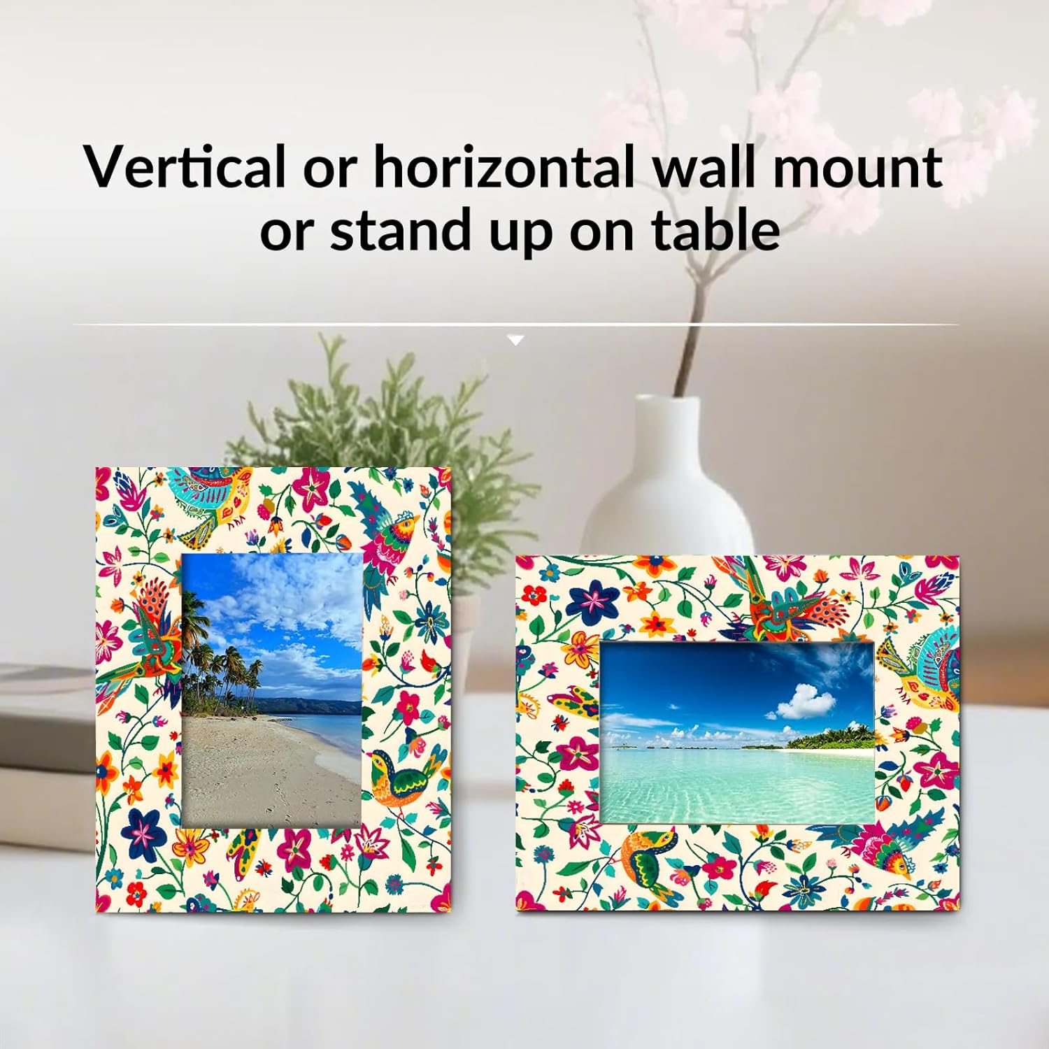 Mexican Flower 5x7 Picture Frame, Talavera Bird Display Picture for Table Top Display and Wall Mounting 5x7 Wood Photo Frame - Image 4