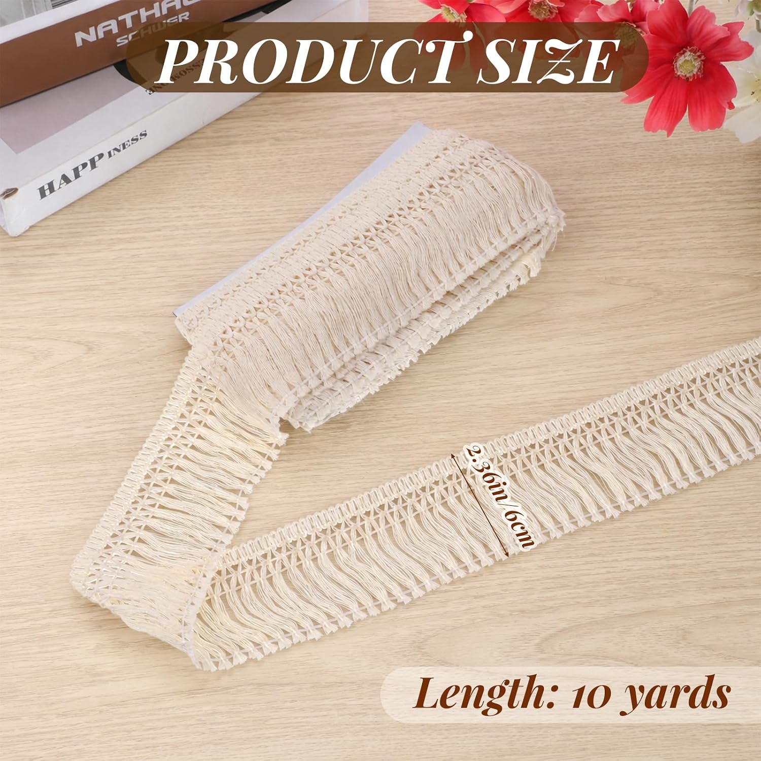 10 Yards Vintage Fringe Trim, 2.3'' Wide Cotton Sewing Fringe Trim, Boho Long Fringes Ribbon for Clothes,Curtains, Lamp Shade, DIY Crafts