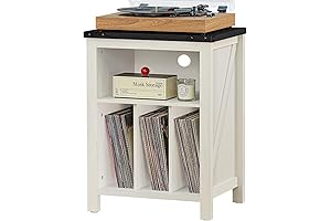 White Turntable Stand with Vinyl Record Storage
