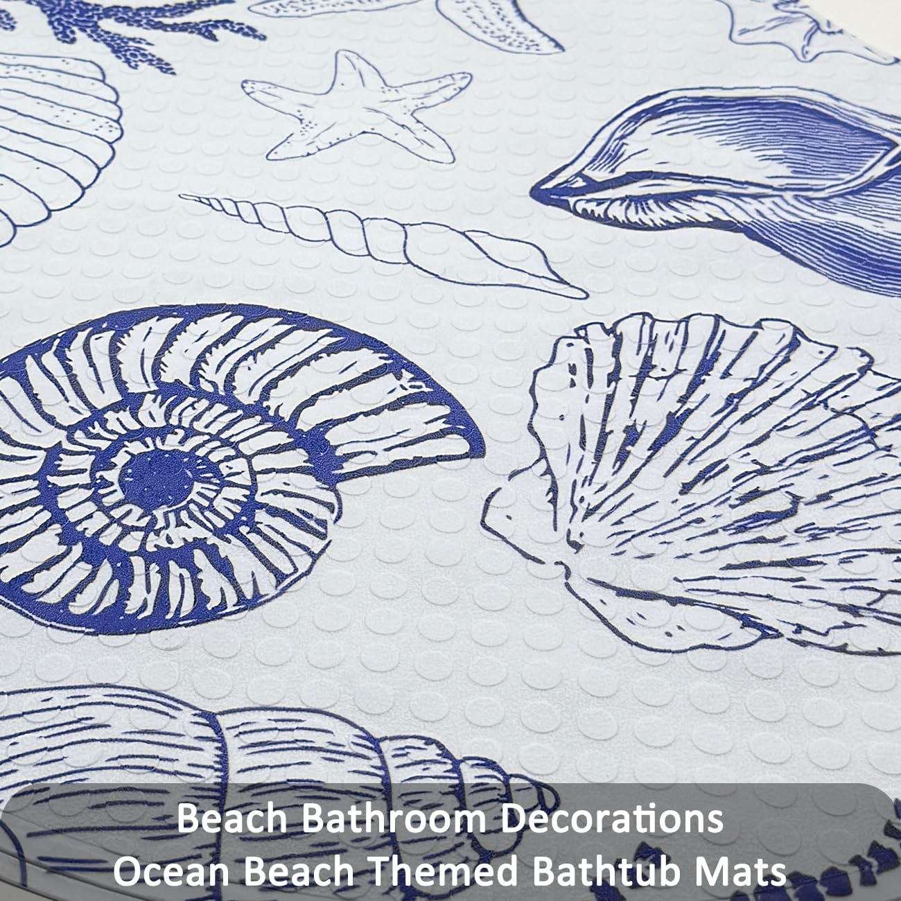 Ocean Beach Themed Bath Tub Shower Mat for Bathtub Non Slip Shower Mats with Suction Cups Bathroom Nautical Coastal Seashell Coral Decor Shower Floor Bathtub Mat (Seashell,22" x 22")