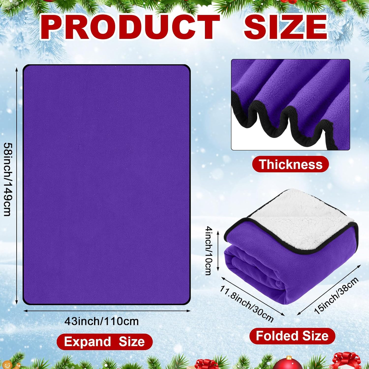 Riakrum 12v Heated Car Blanket 58" x 43", 3 Heating Level Electric Heated Blanket Portable Throw with Temperature Controller Cigarette Lighter Socket for Truck Winter(Purple,Solid) - Image 2