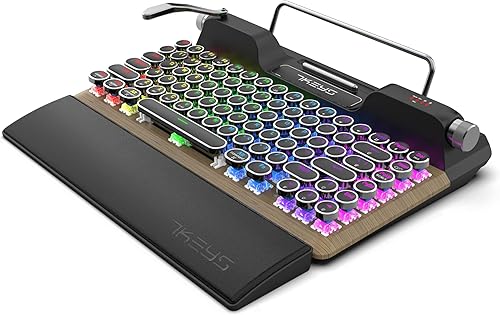 Miniatura 1 de 7KEYS Teclado mecánico retro para juegos de máquina de escribir, teclado de computadora de estilo vintage con Bluetooth inalámbrico 5.0cableado2.4G,