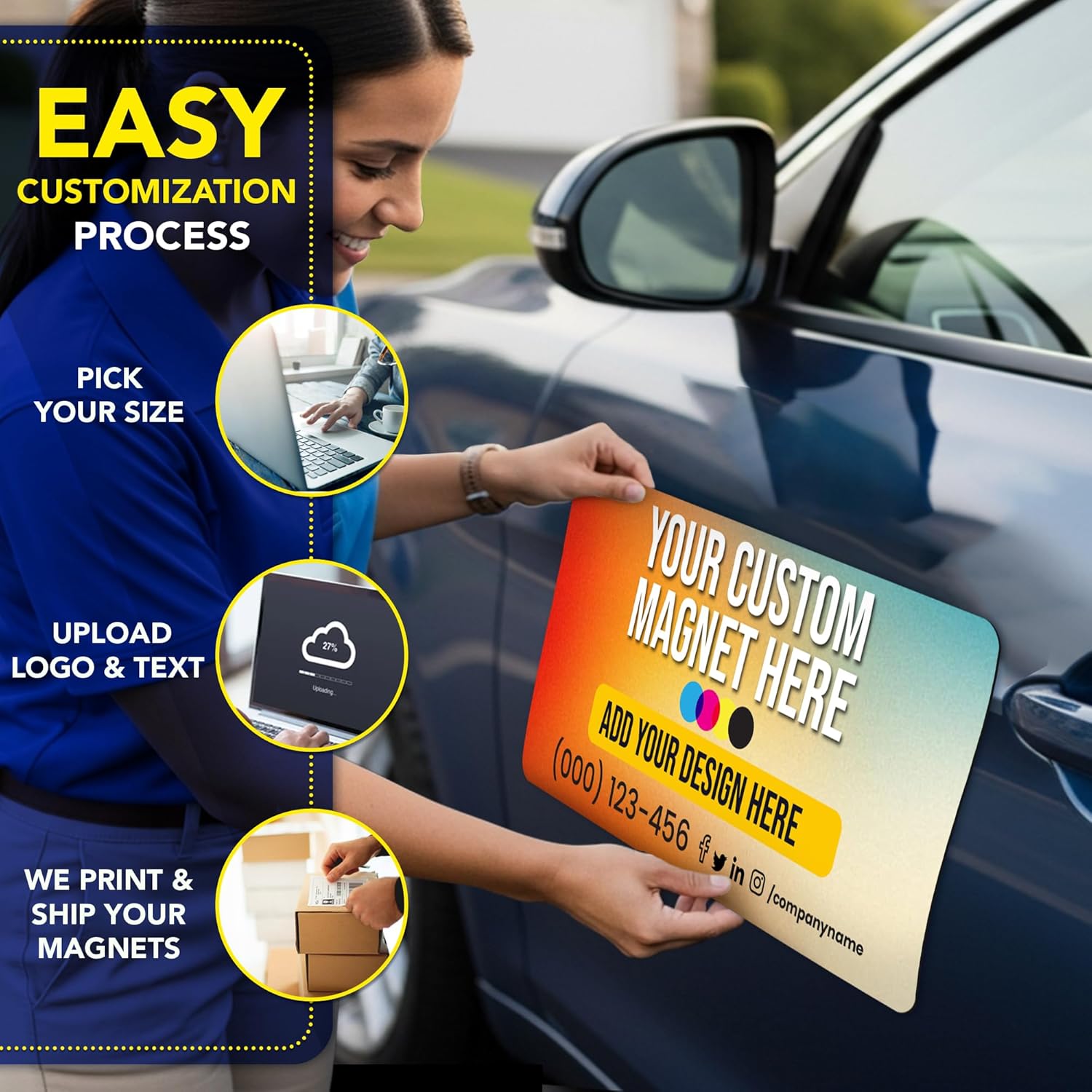 Custom Car Magnet 16" x 22" 30 Mil - 2 Pack Magnetic Business Magnets for Vehicles & Trucks - Custom Vehicle Magnetic Door Sign - Upload Your Logo and Add Text - Made in USA - Magnet Me Up