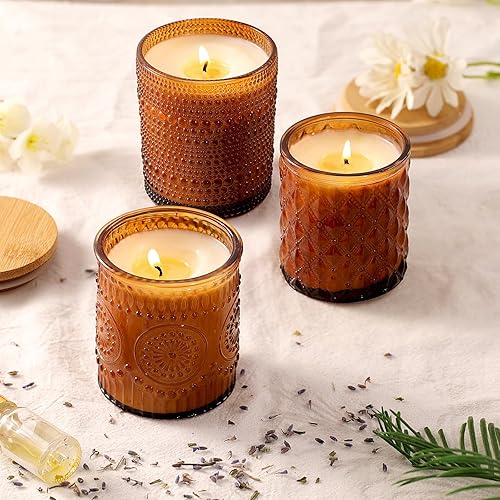 Miniatura 4 de DARJEN Paquete de 12 tarros de vela ámbar para hacer velas, 3 estilos, tarros de vidrio para hacer velas a granel con tapas y etiquetas de bambú,