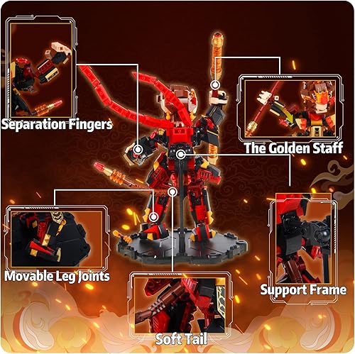 Miniatura 4 de Kit de bloques de construcción modelo King of Monkey, 509 piezas de mono Warrior Mech modelo para niños y niñas de 6 a 12 años, juguetes creativos
