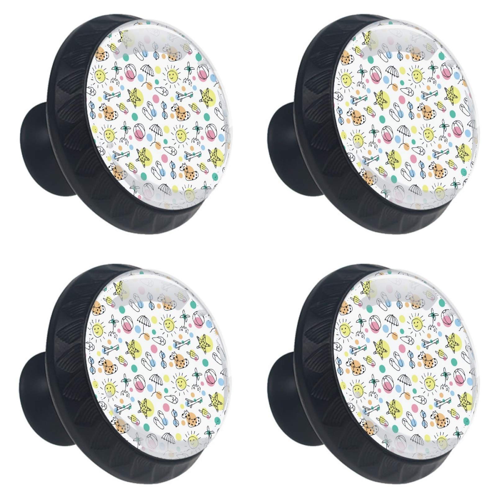 Boutons de tiroir en verre multicolores avec motif ombrelle pour cuisine et armoire (Lot de 4)