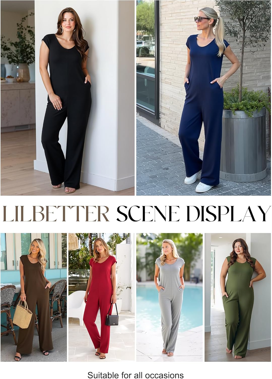 LILBETTER Summer Dressy Jumpsuits for Women One Piece Cap Sleeve Casual Outfits Overalls Wide Leg Rompers with Pockets - Image 6