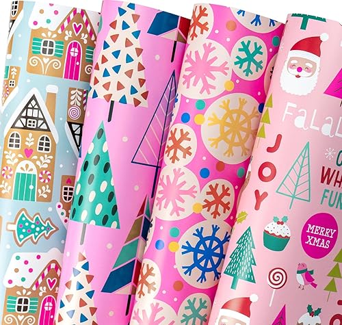 WRAPAHOLIC Hoja de papel de regalo de Navidad, 12 hojas de diseño de reno blanco y negro, plegada plana con 12 etiquetas de regalo para vacaciones,
