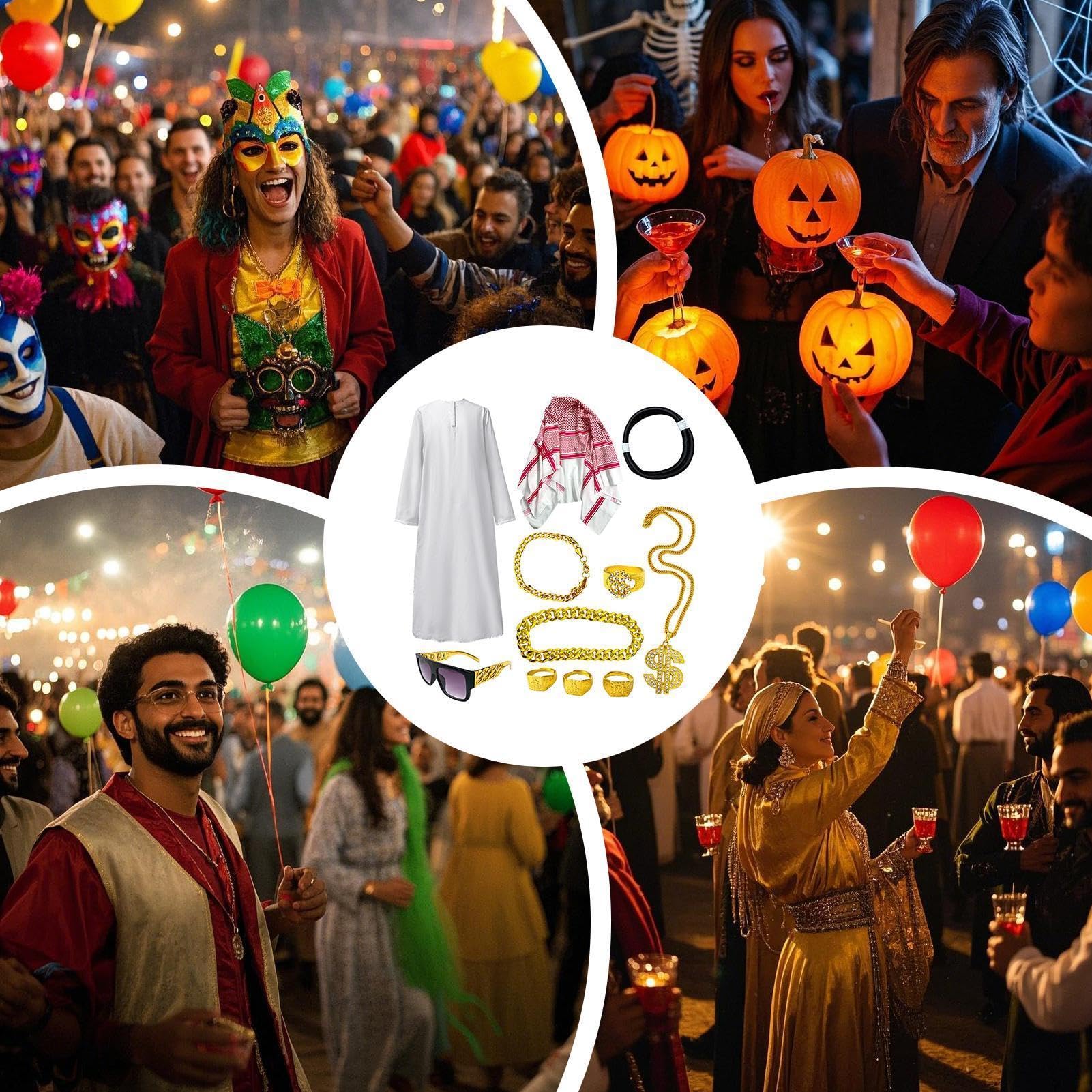 Disfraz árabe de Halloween, pañuelo para la cabeza, accesorios de cosplay | Disfraz árabe de jeque para fiestas de carnaval