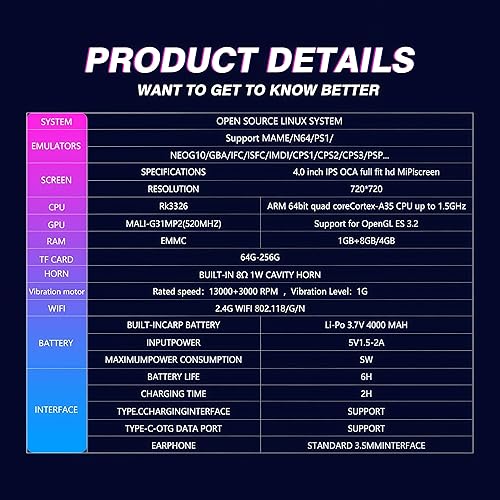 Miniatura 8 de XF40V - Consola de juegos de mano retro, pantalla IPS HD de 4.0 pulgadas, palo de arcada intercambiable, sistema Linux, juegos clásicos precargados