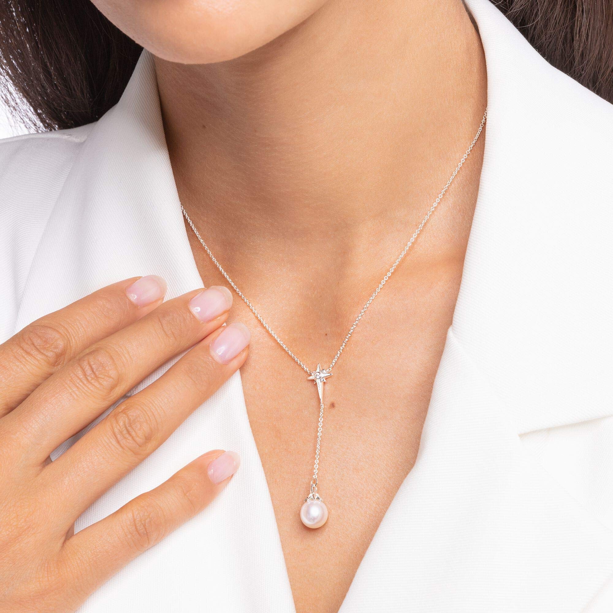 THOMAS SABO Damen Kette Perle mit Stern 925 Sterlingsilber