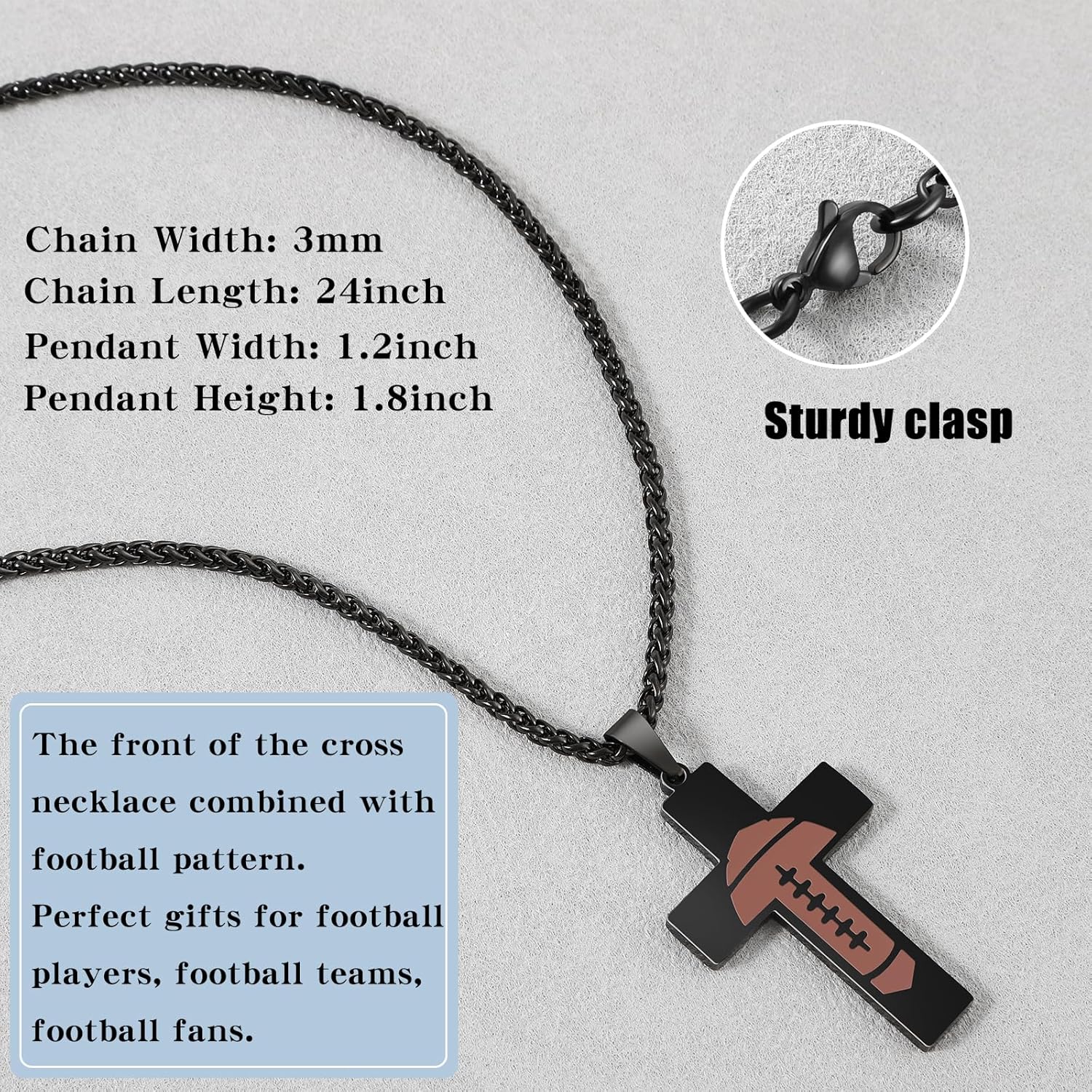 Football Cross Necklace for Men, Bible Verse Pendant Gifts for Birthday Christmas, Baptism Christian Religious Football Accessories Stuff Gifts - Image 4