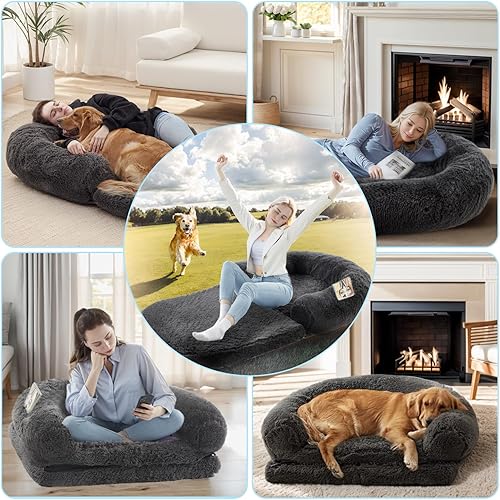 Miniatura 7 de Dokdogs Cama humana plegable 2 en 1 para perros, para personas y adultos, cama para perros grandes de tamaño humano, se adapta a familias de