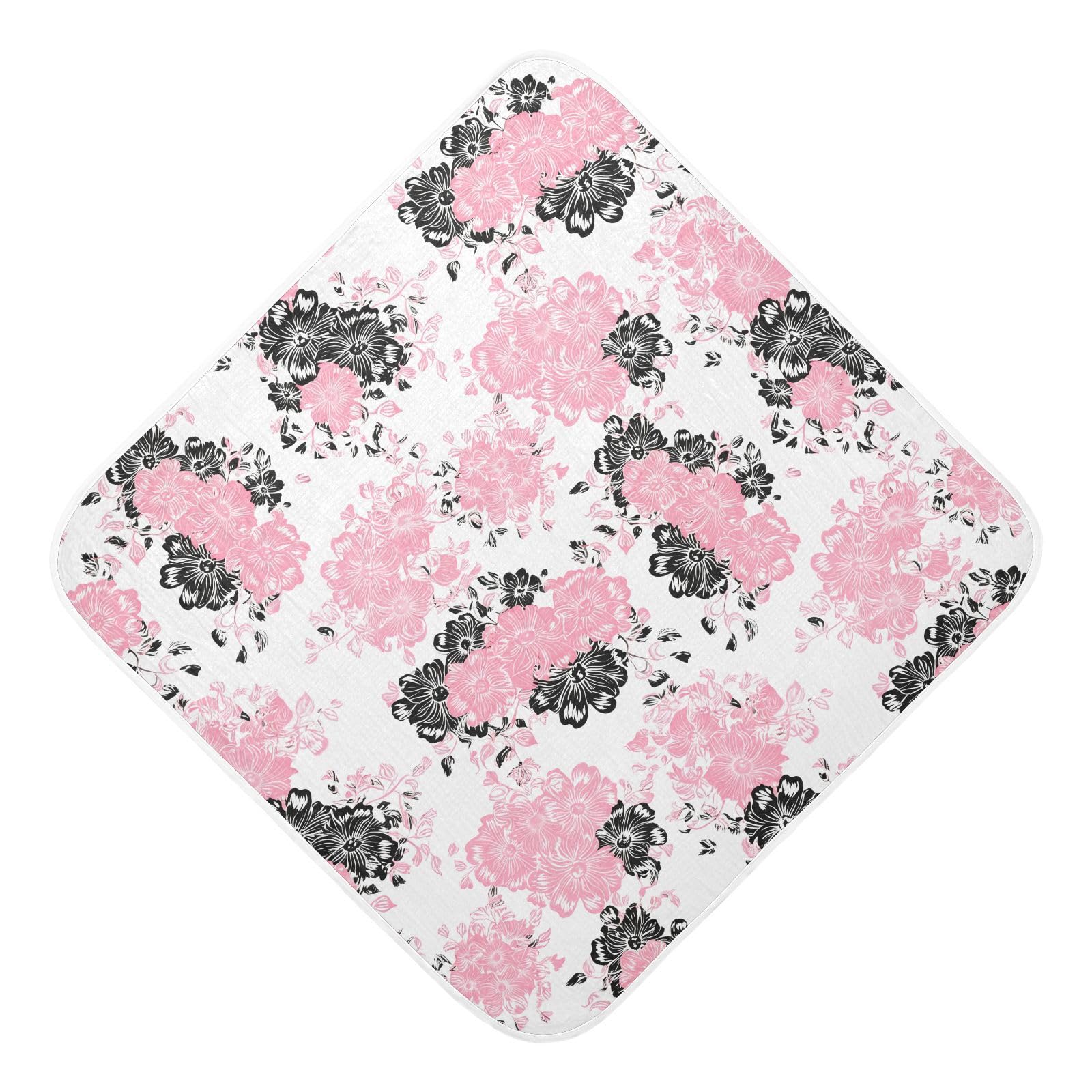 Msyxl Pink Black Flowers Hooded Towel - Ultra Soft & Absorbent Muslin Cotton Bath Towel for Babies, Toddlers, Newborn - Boys & Girls Essential 30