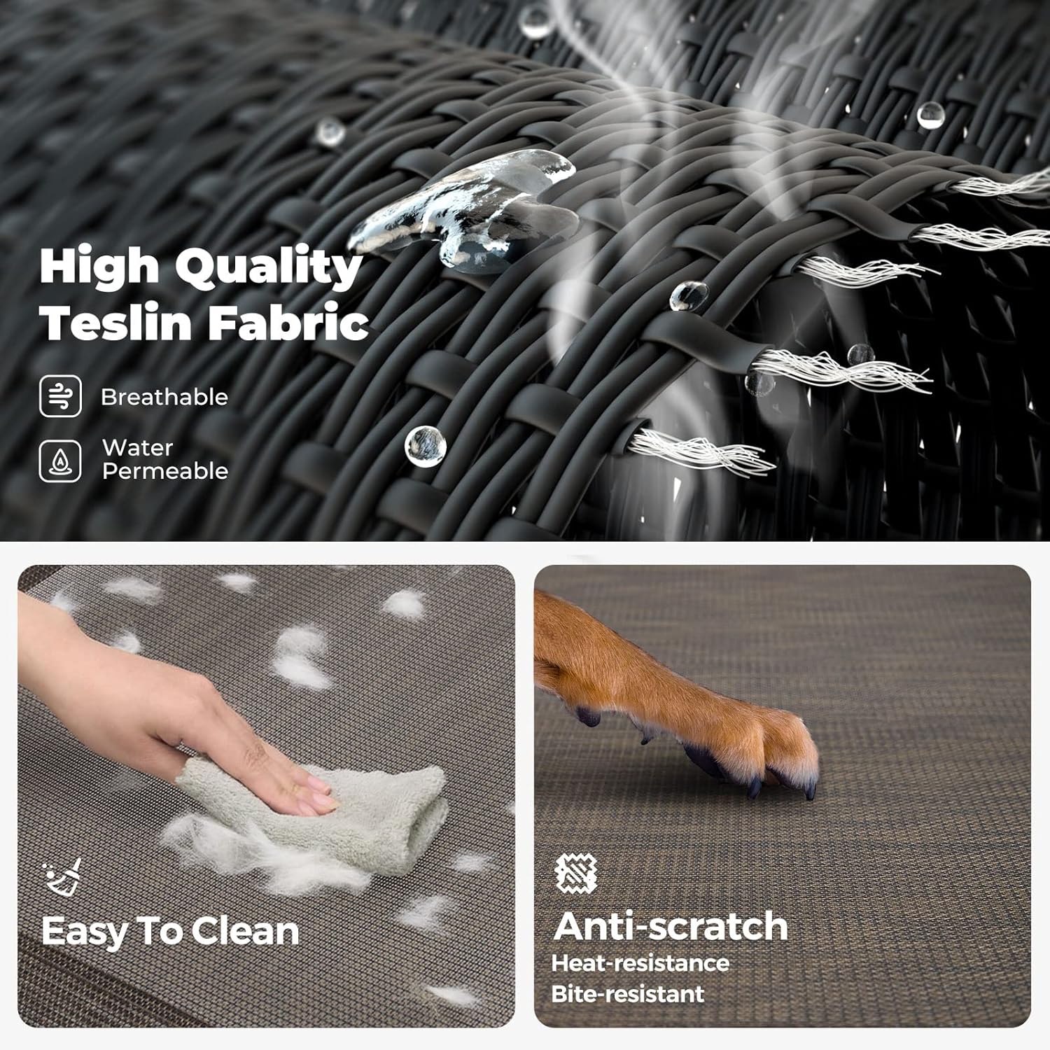 Veehoo 35.5x25.5 Black Medium Elevated Dog Bed with Brown Textilene Replacement Cover : Pet Supplies