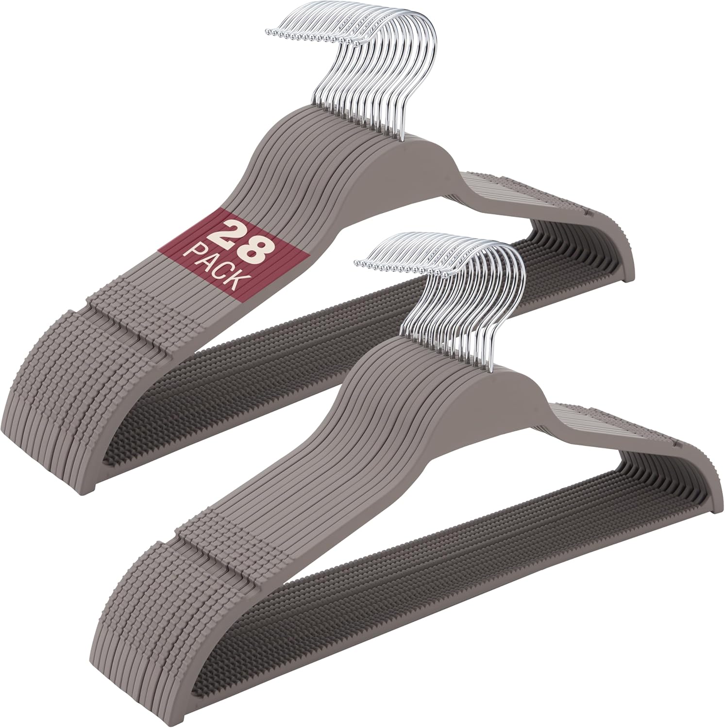 ELONG HOME Grey Plastic Thin Hangers, 28 Pack Upgraded Rubberized Non Slip, Durable Slim Clothing Hangers, 17.7 Inches Wide for Adults