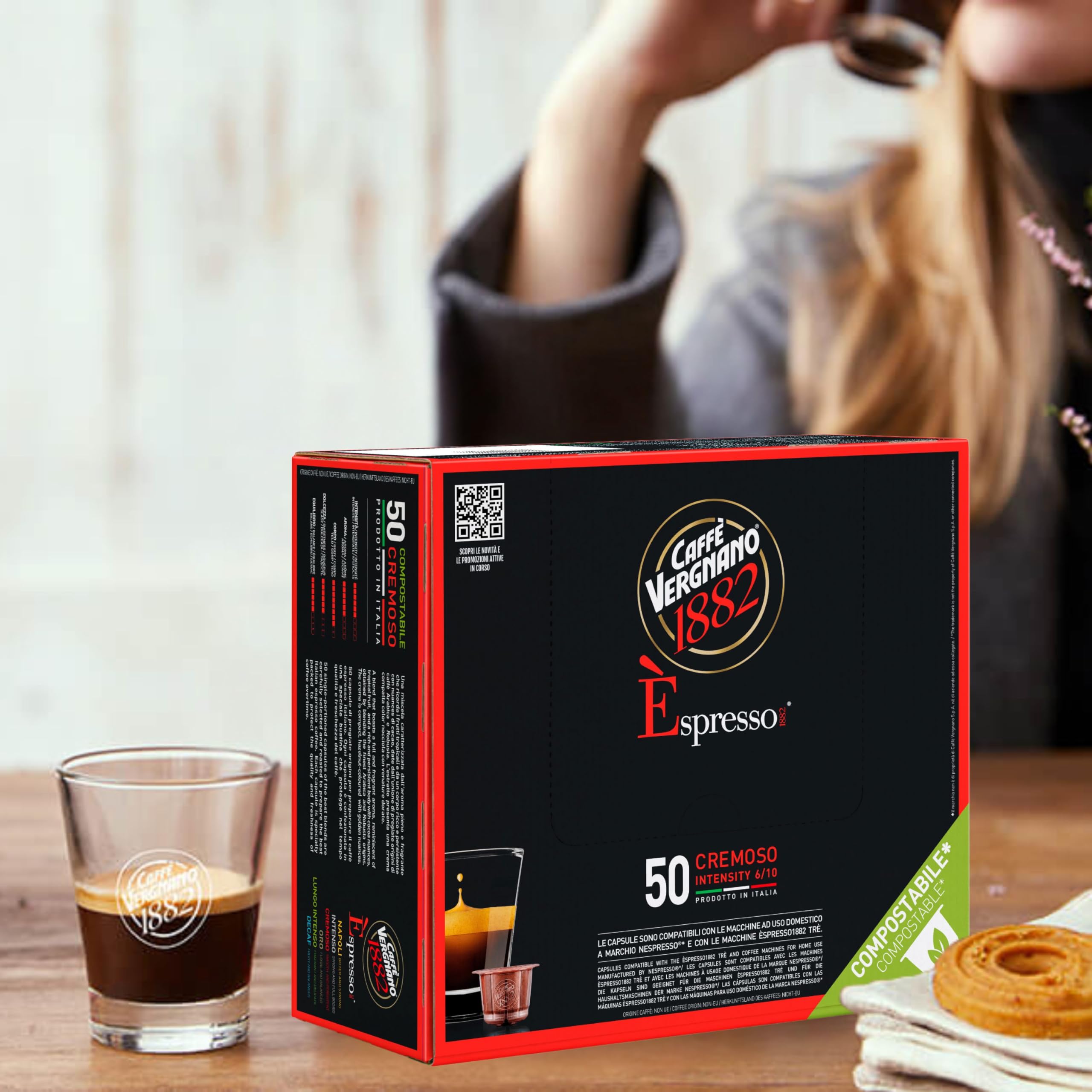 Caffè Vergnano 1882 - èspresso kapsułki z kawą do kompostowania, kompatybilne z Nespresso, Cremoso (kremowy) - opakowanie zawiera 50 kapsułek