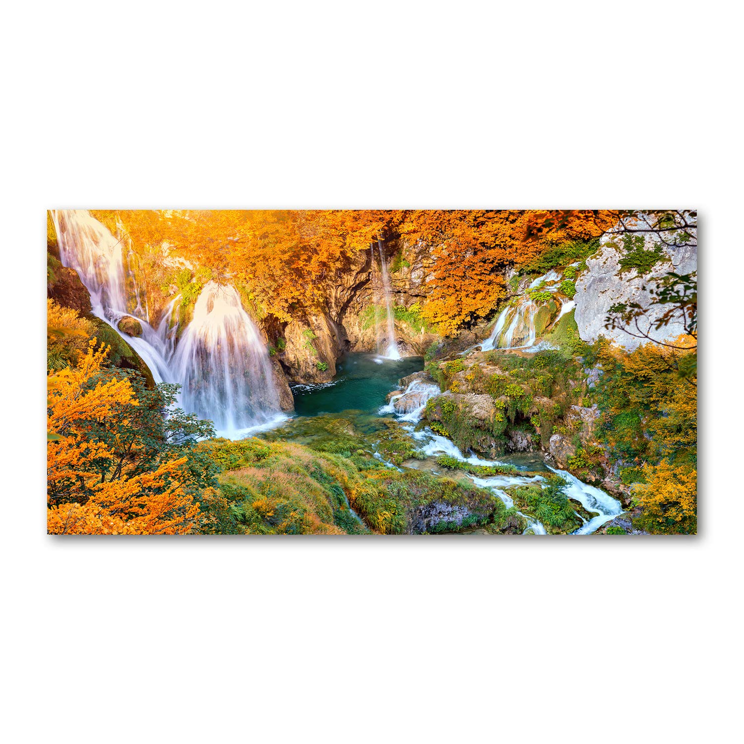 Tableau en verre acrylique 140x70cm Tulup cascade orange decoration murale