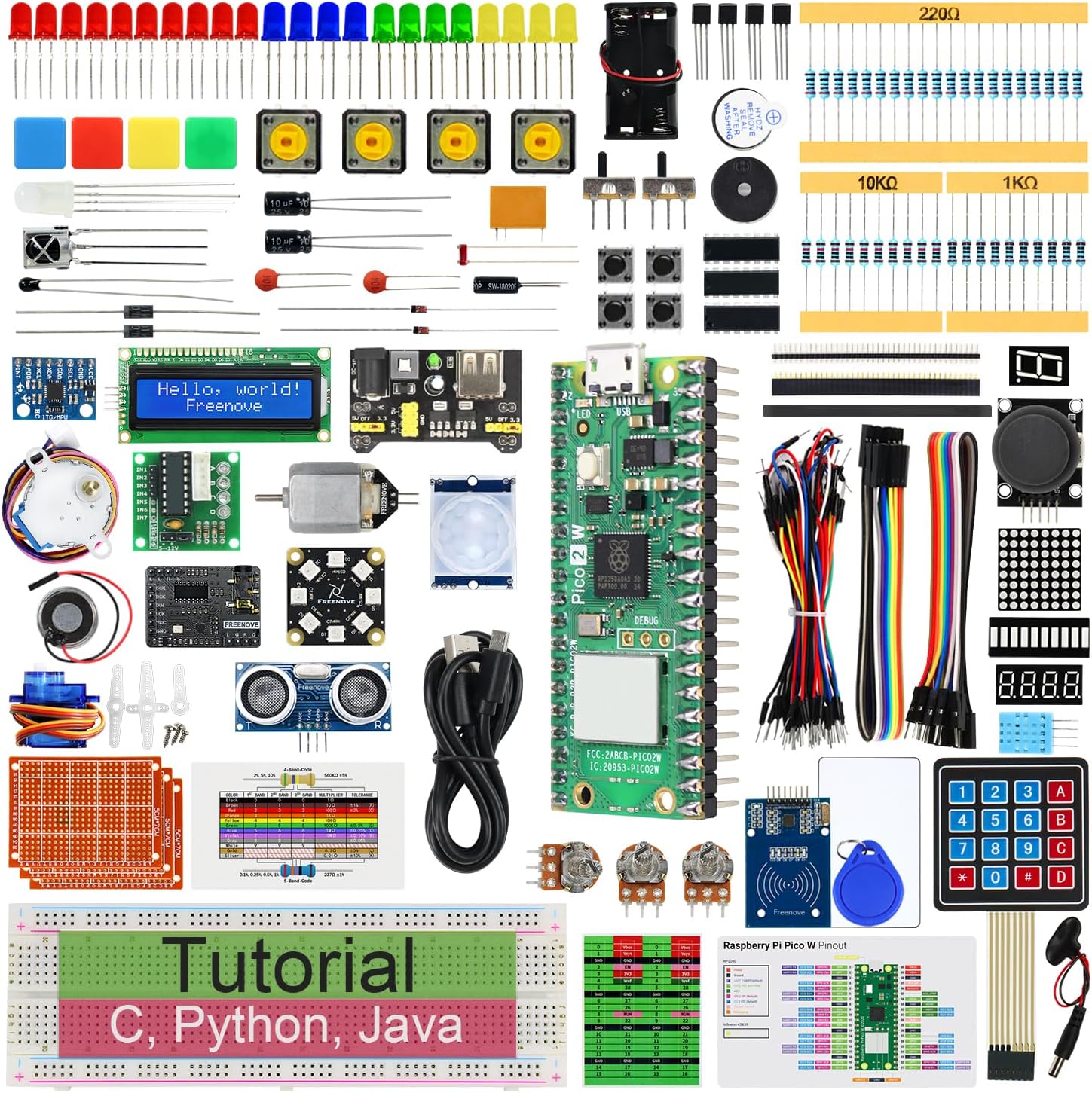 Freenove Ultimate Starter Kit for Raspberry Pi Pico 2 W (Included), Dual Arm Cortex-M33 and Dual Hazard3 RISC-V Microcontroller, 767-Page Detailed Tutorial, 224 Items, 119 Projects, Python C Java Code with Raspberry Pi Pico 2 W
