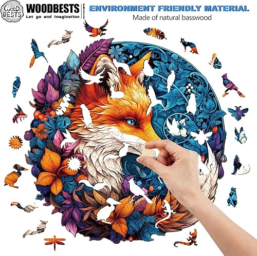 Miniatura 2 de WOODBESTS Rompecabezas de madera para adultos, rompecabezas de zorro misterioso (M, 200 piezas, 11.5 x 11.3 pulgadas), hermosa caja de madera,