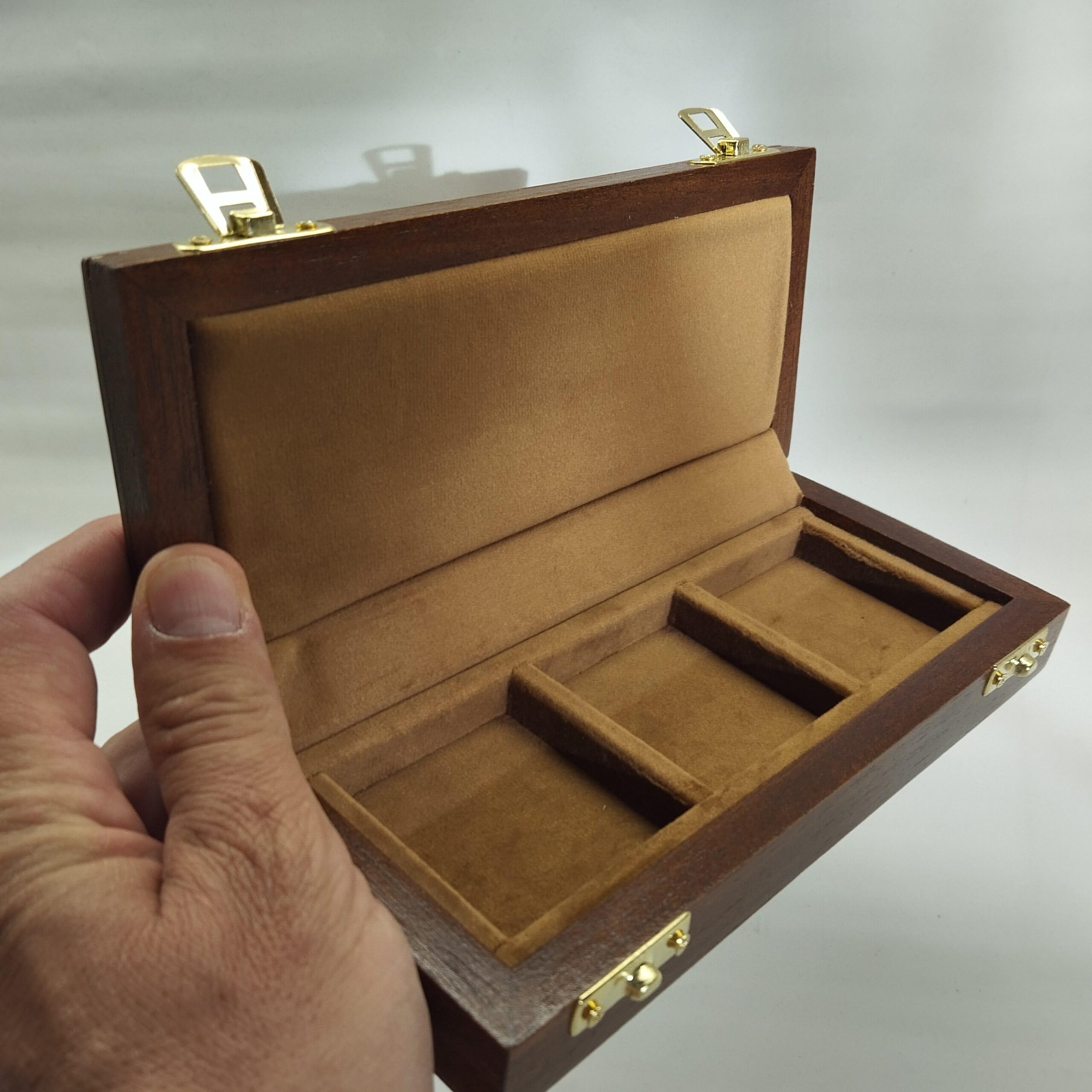 Caja para Monedas y medallas de Madera y Terciopelo 3 Compartimentos 50x50 mm Artesanal numismática Hecha a Mano Italia