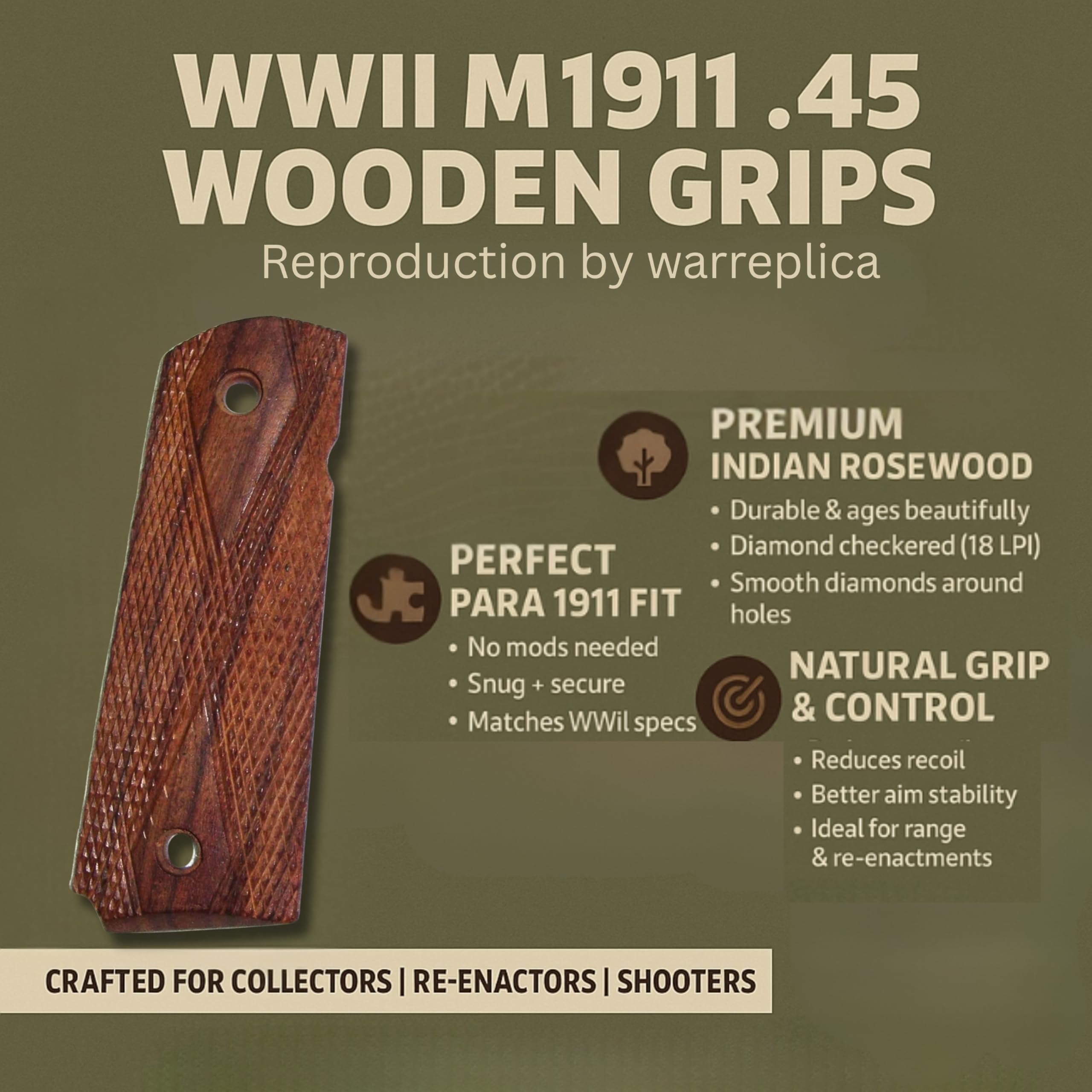 warreplica WWII los EEUU M1911 / 1911 0.45 Madera Pistola Grips - Reproducción