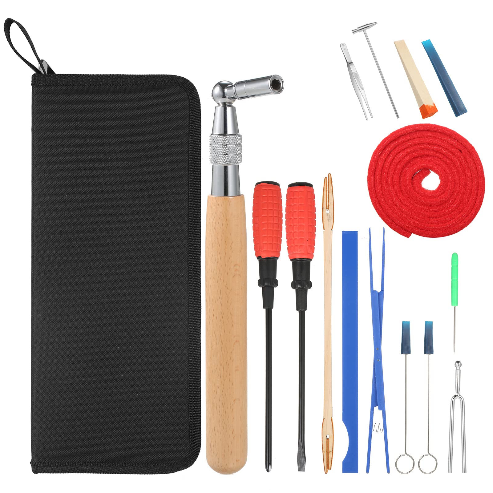 Kit de afinación de piano de 16 piezas, juego de afinación profesional, llave de afinación, mango largo, llave de afinación, amortiguador de goma, destornillador, pinzas, martillo, temperamento