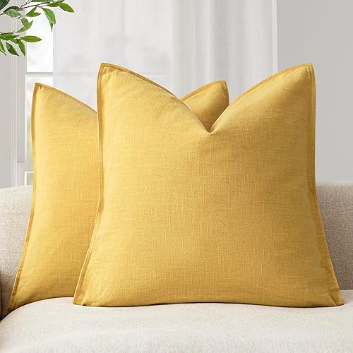 Miniatura 51 de Foindtower - Paquete de 2 fundas de cojín decorativas de lino unicolor, funda de cojín de acento suave, estilo bohemio, rústico y neutral