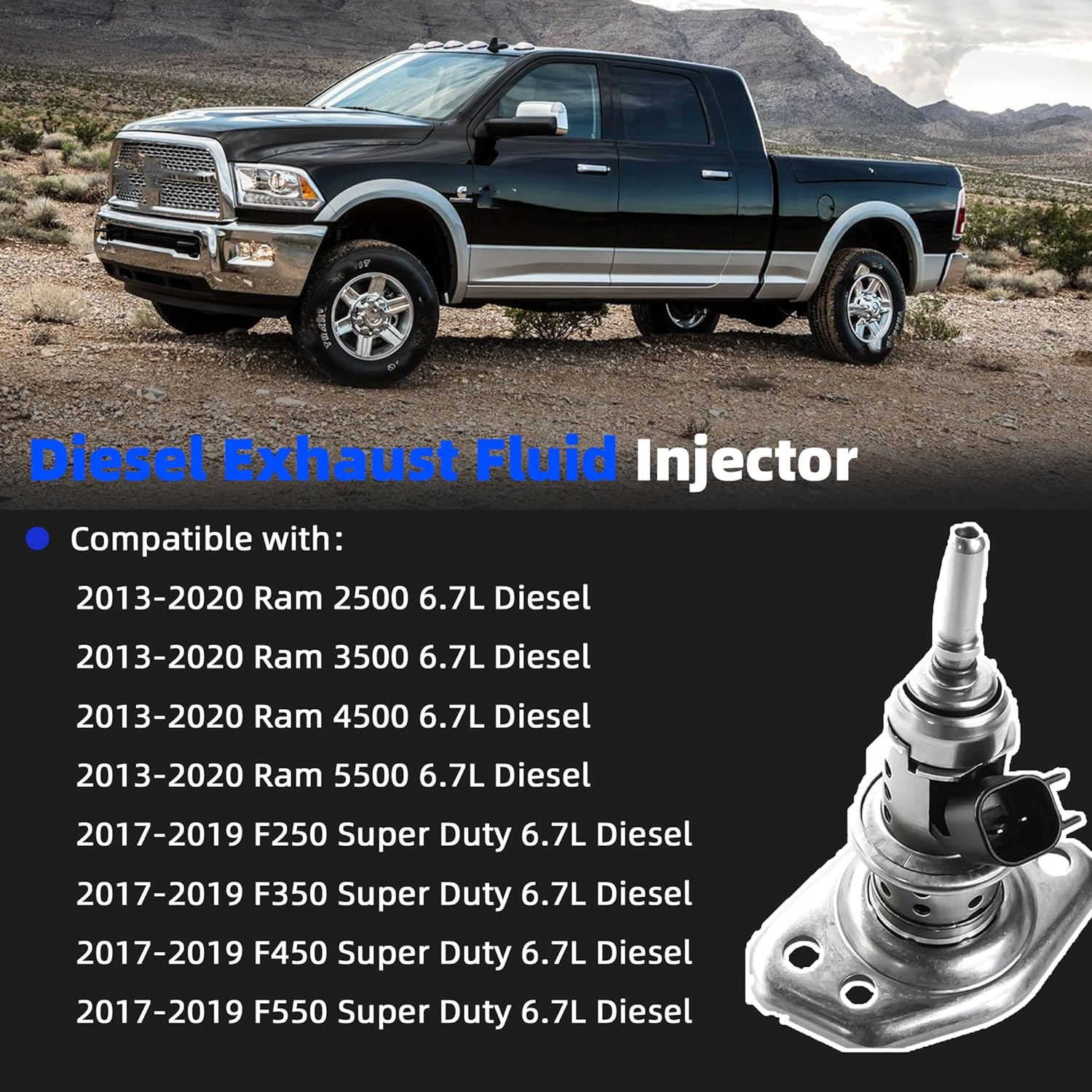 Diesel Exhaust Fluid Injector, DEF Injector Compatible With Ram 2500 3500 4500 5500 6.7L 2013-2022, Ford F250 F350 F450 F550 Super Duty 6.7L Diesel 2017-2019 Replace# 4627241AA 04627241AF