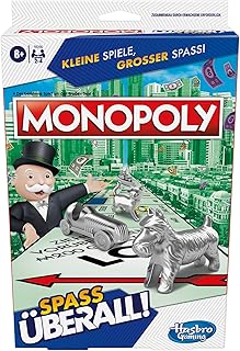 Monopoly Kompakt Brettspiel, klassisches Familienspiel in der Reiseversion für unterwegs, 2 bis 6 Spieler, Strategiespiel geeignet ab 8 Jahren, Reisespiel für die Familie