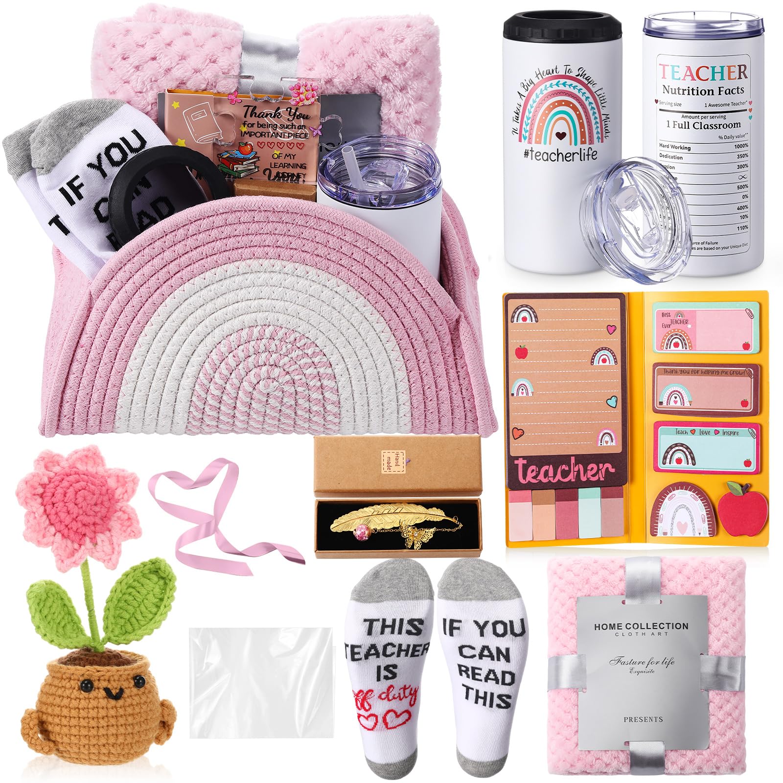 Zopeal Regalo de agradecimiento para profesores, cesta tejida 4 en 1, vaso para profesores, regalo de cumpleaños para profesores, regalo escolar, regalos de agradecimiento para profesores, San