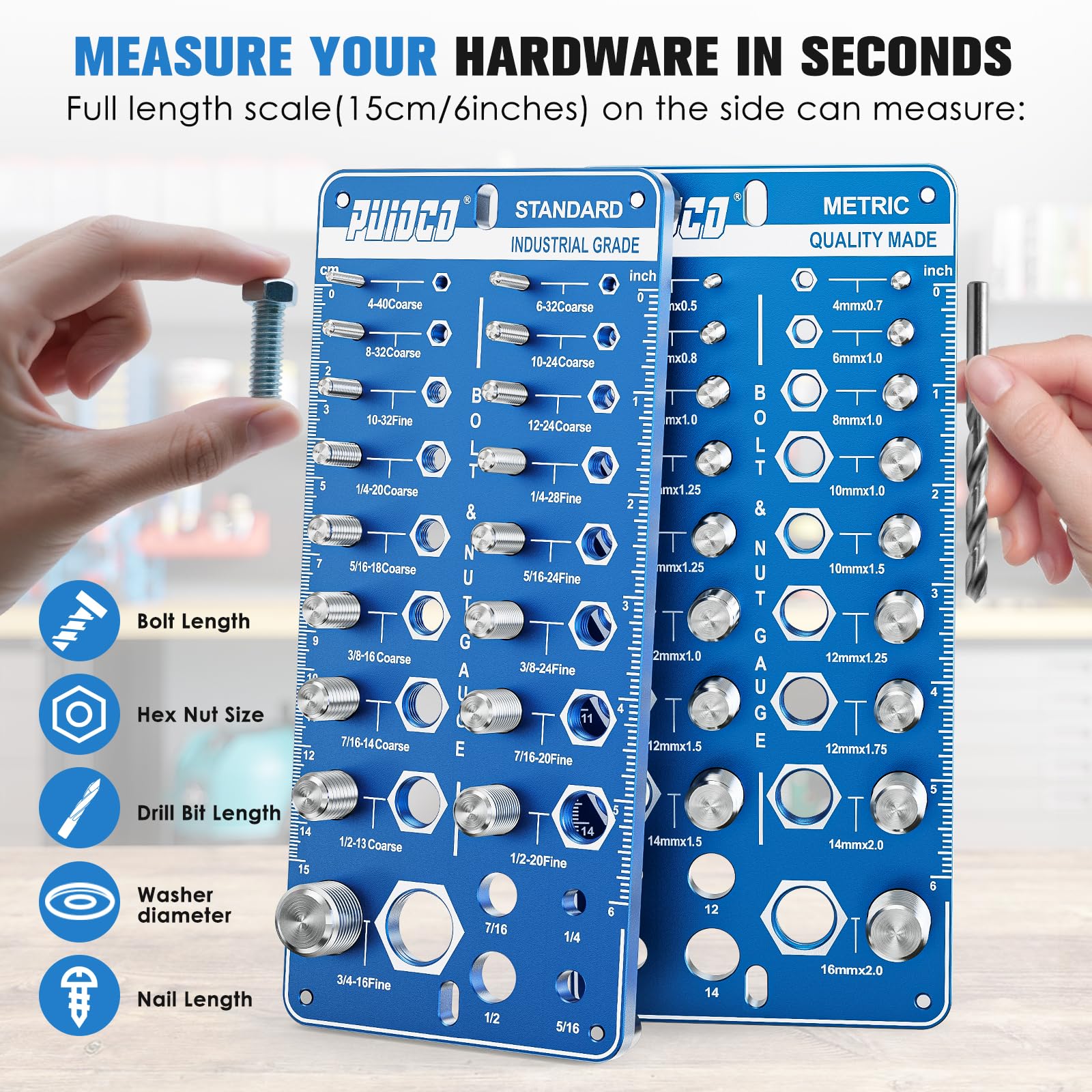 Ansi Ruler Thread Verification Gauge ANSI Standards 44-Piece Thread Checker ...