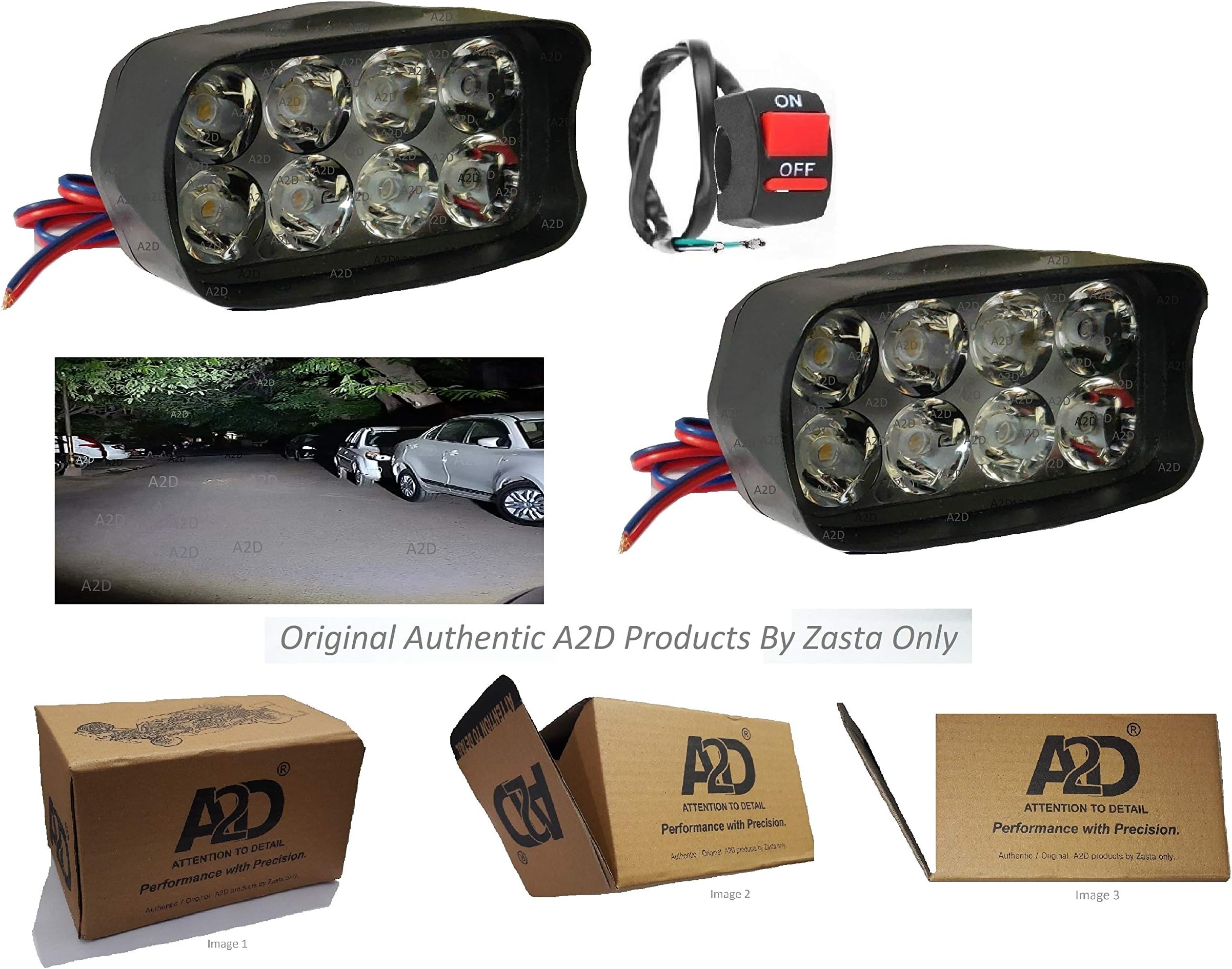 A2D Combo Of 8-LED BAR Cree Aux Bright LED Bike Fog Lamp Light White Set Of 2 With Handle Mounting Switch for Suzuki Gixxer SF-Fi MotoGP Edition