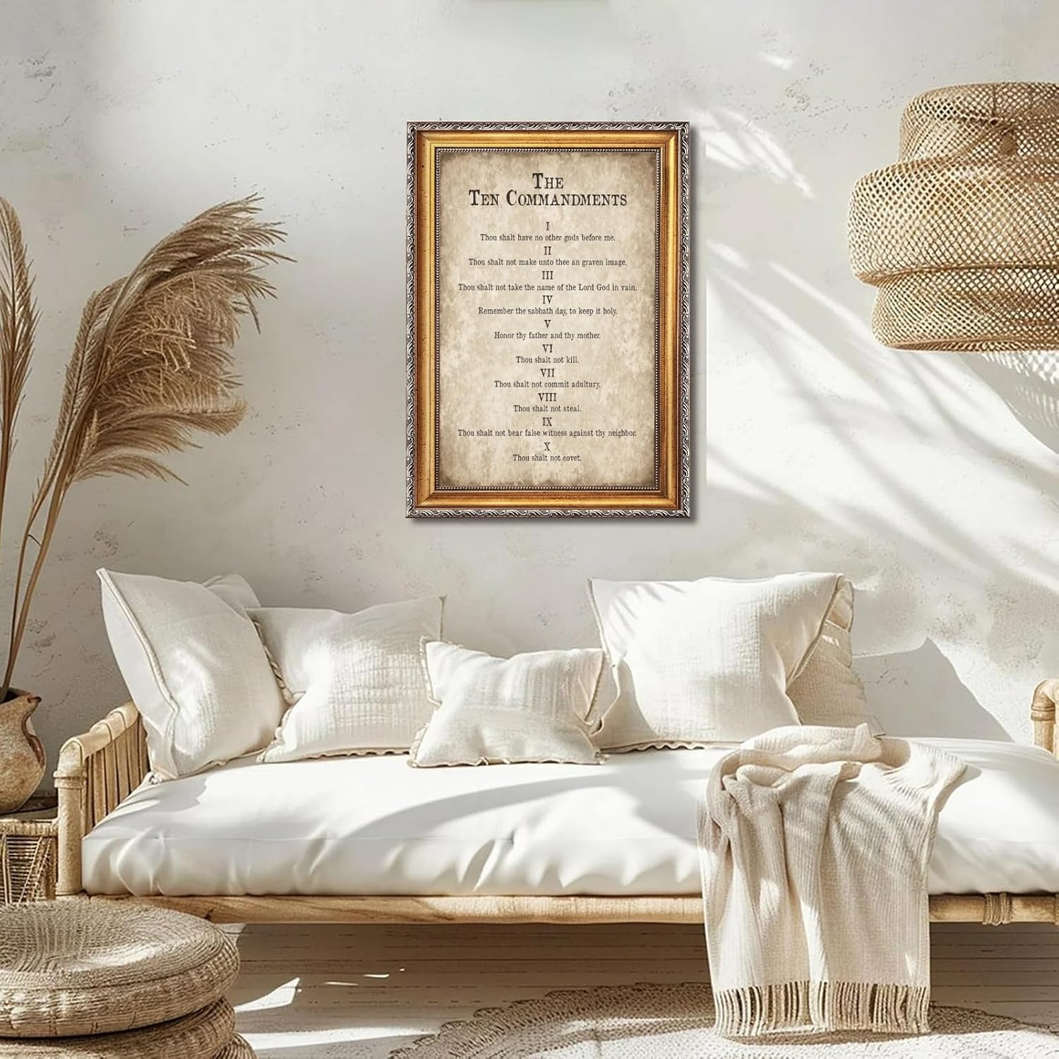RINMFEO Golden Frame Vintage Motivational 10 Commandments Poster Religious Wall Art Bible Verse Canvas Print Religious Wall Decor For Living Room Bedroom 12x16inch