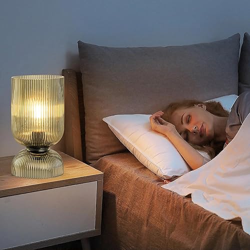 Miniatura 5 de Lámpara de mesa moderna, lámpara de mediados de siglo con pantalla de cristal verde, lámpara de noche con interruptor de encendidoapagado, lámpara